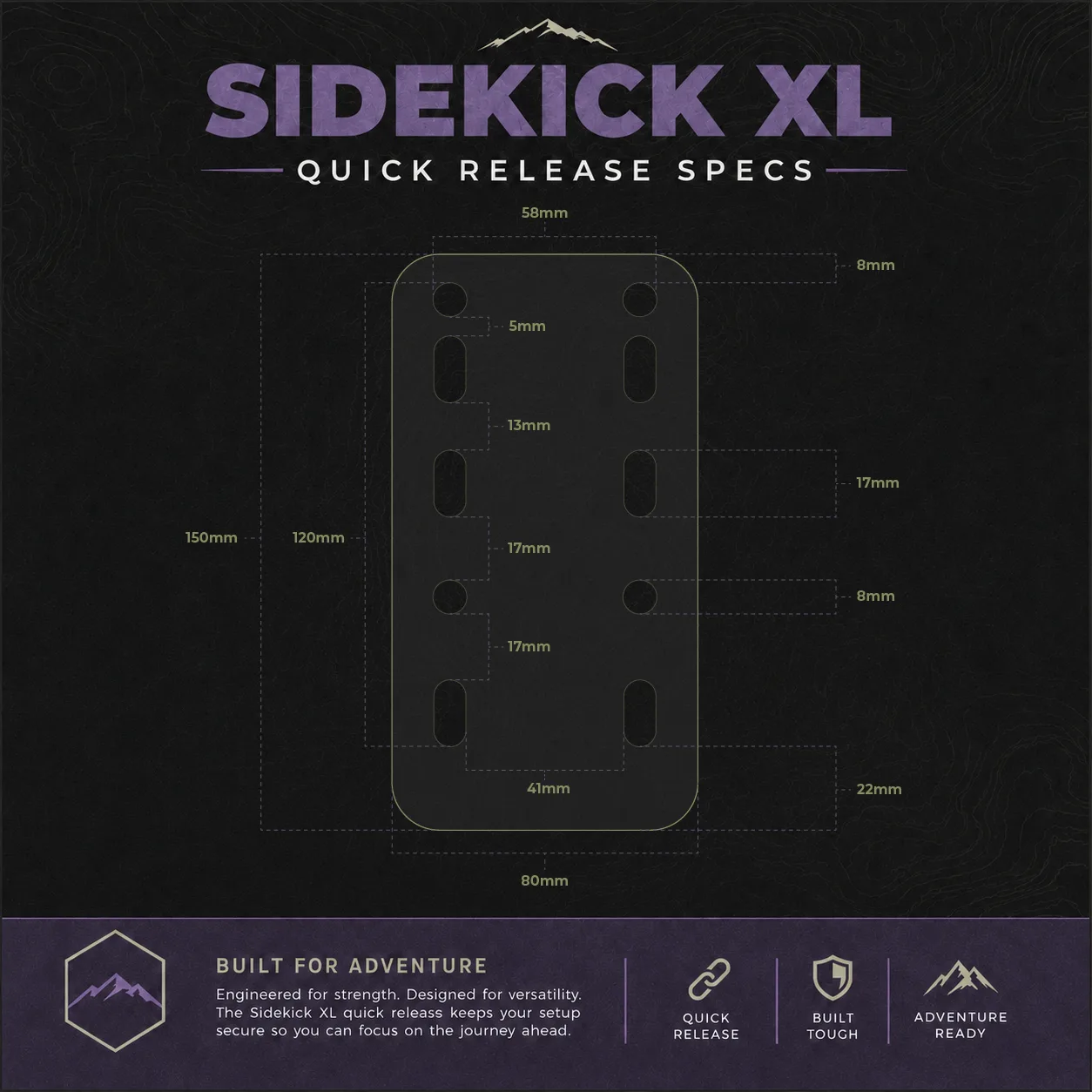 Sidekick Quick Release XL Awning and Accessory Bracket Specs