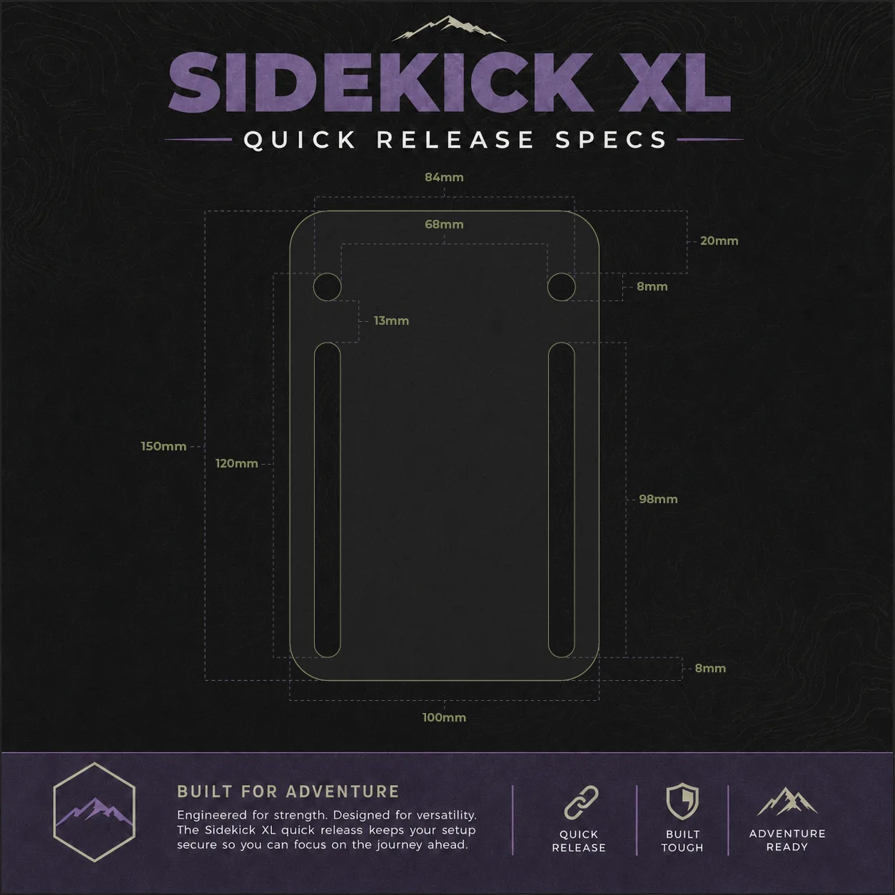 Sidekick Quick Release XL Awning and Accessory Bracket Specs